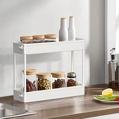 Slim Storage Cart 4 Tier,Bathroom Organizer Rolling Utility, Mobile Shelving Unit Slide Out for Office, Kitchen, Laundry Room & Narrow Places,White - color: White