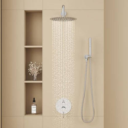 BESy Shower System with 10 Inch Round Rain Shower Head and Handheld Wall Mounted, High Pressure Rainfall Shower Faucet Fixture Combo Set with 2 in 1 Handheld Showerhead for Bathroom, Chrome - color: Chrome