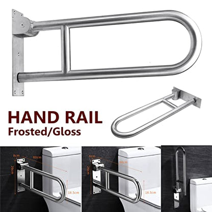 Flip-Up Bathroom Grab Bar 304 Stainless Steel Toilet Safety Handrails 23.6 Inch Foldable Handicap Grab Rail Shower Assist Support for Elderly Seniors Disabled Pregnant,Gloss - color: Gloss
