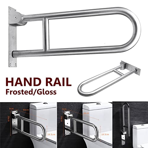 Flip-Up Bathroom Grab Bar 304 Stainless Steel Toilet Safety Handrails 23.6 Inch Foldable Handicap Grab Rail Shower Assist Support for Elderly Seniors Disabled Pregnant,Frosted - color: Frosted