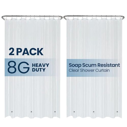 LiBa Shower Curtain PEVA 8G, 72x72 Inch Clear 2-Pack | Non-Toxic PEVA shower liner, waterproof plastic shower curtain, rust-proof grommets, weighted magnets, bathroom accessories - color: 8g Peva - Clear, size: 72"W x 72"L (Pack of 2)