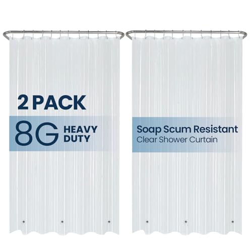 LiBa Shower Curtain PEVA 8G, 72x72 Inch Clear 2-Pack | Non-Toxic PEVA shower liner, waterproof plastic shower curtain, rust-proof grommets, weighted magnets, bathroom accessories - color: 8g Peva - Clear, size: 72"W x 72"L (Pack of 2)