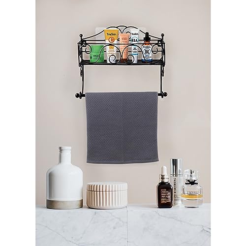 Adhesive Paper Towel Holder with Shelf, Wall Mount, 12in Black for Kitchen, Hand Towel Holder for Bathroom with Shelf