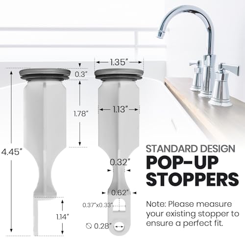 (2-Pack) Bathroom Sink Pop-Up Stoppers - with Brushed Nickel Finish - Fits Most Pop-Up stoppers Design 1-3/8” Cap Outer Diameter, 4-1/2 Overall Height - with 2 Mounting Holes and Gasket Seal