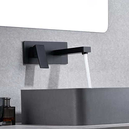 SUMERAIN Matte Black Bathroom Faucet Wall Mount, Single Handle | Basin Faucet, Rough in Valve Included, Left-Handed Design - color: Matte Black, size: Left-Handed