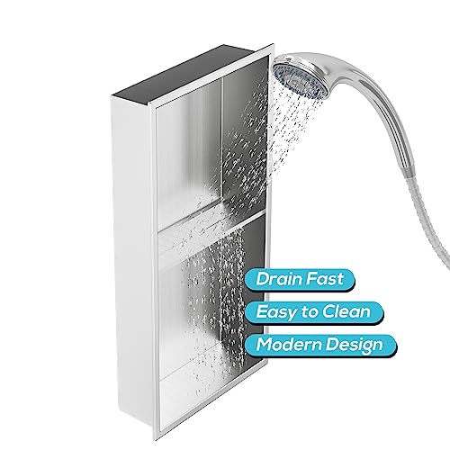Qeke 12" x 24" Stainless Steel Shower Niche w/Double Shelves, Brushed Nickel - color: Brushed Nickel, size: 12X24"