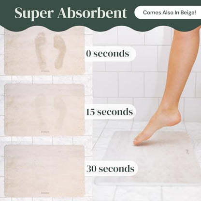 ROHKEX Stone Shower Mat - Diatomite Blue & White, 15x24, Non-Slip | Diatomaceous earth mat - fast-drying, non-slip, textured - Use for bathroom & shower floor, easy clean - color: Blue - White