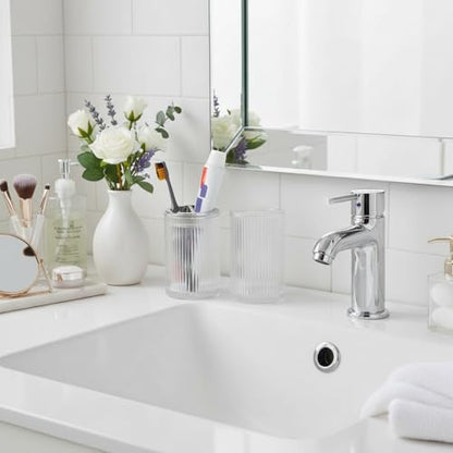 Clear Toothbrush Holders for Bathrooms, 2pcs Glass Toothbrush Holder and 12oz Bathroom Tumbler Cup Set, Silver Tooth Brush and Toothpaste Organizer for Bathroom Vanity Countertop - color: Clear Silver