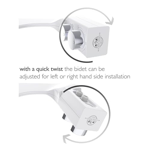 BIDETbidet Left/Right Reversible WARM WATER Ultra-Slim Bidet Attachment with Temperature Control, Interchangeable Knob Set, Hinged Nozzle, Non-Electric, Easy Install, Fits Most Toilets, Off-White