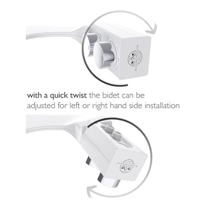 BIDETbidet Left/Right Reversible WARM WATER Ultra-Slim Bidet Attachment with Temperature Control, Interchangeable Knob Set, Hinged Nozzle, Non-Electric, Easy Install, Fits Most Toilets, Off-White