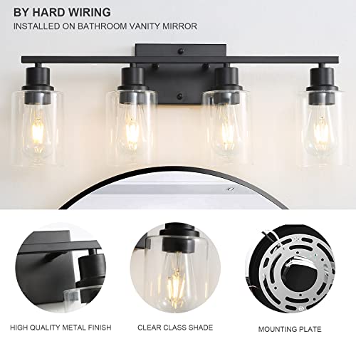 Bathroom Vanity Light Fixtures, 4-Light Matte Black Bathroom Lights, Wall Sconces with Clear Glass Shade for Hallway Farmhouse Bedroom Living Room - color: Black 4-Light