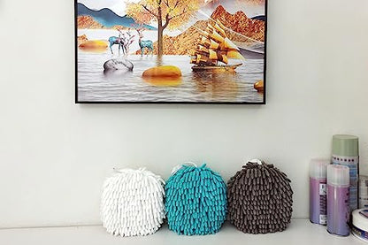 Chenille Hand Towel, Cute Flat Ball Shape, Thickened Sponge Instant Absorbent Quick-Drying Towel, Kitchen Bathroom Hanging Convenient Quick-Drying (White Gray) - color: White Gray