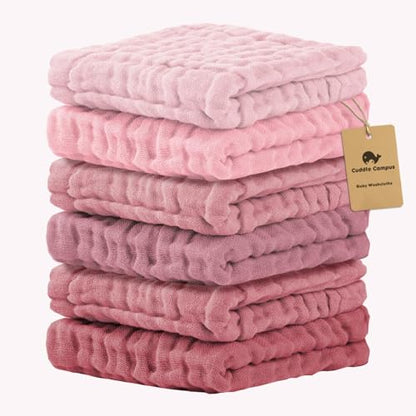 Cuddle Campus Baby Washcloths 6 Packs, Muslin Washcloths Baby,Cotton Burp Cloths, Extra Absorbent and Soft Wash Clothes for Newborns, 12x12 Inches - color: Set-7