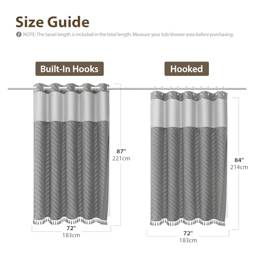 Grey Hook Free Chevron Shower Curtain & Fabric Liner,72x87 | Less Time to install, 3 in 1 Fabric Shower Curtain and Liner Set with Magnets, Extra Long, Shower Curtains for Bathroom - color: Grey, size: 72"W x 87"L (Pack of 1)
