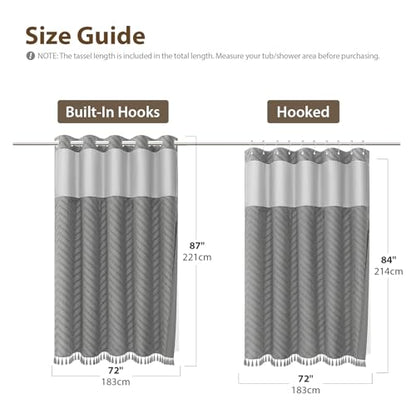 Grey Hook Free Chevron Shower Curtain & Fabric Liner,72x87 | Less Time to install, 3 in 1 Fabric Shower Curtain and Liner Set with Magnets, Extra Long, Shower Curtains for Bathroom - color: Grey, size: 72"W x 87"L (Pack of 1)