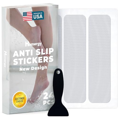 Homergy Anti-Slip Shower Stickers, Non-Slip Bathtub Adhesive Strips, 24 Pcs | Suitable for Homes with Kids, Adults & Seniors | Strong, Clear Appliques Help Reduce Slipping - size: Rectangle