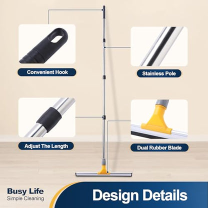 Yocada Rubber Floor Squeegee 17.7" TPR Blade Scrubber Broom 61.8inch Pole | Household Broom for Garage Courtyard Shower Bathroom Floor Marble Glass Tile Water Foam Pet Hair Removal Cleaning