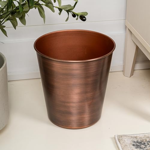 happimess Nolan 2 Gal Smooth Steel Wastebasket, Antique Copper, Set of 2 | 10" Height, Lidless Open Top, Fingerprint Resistant, Copper-Plated Finish, Small Space Design - color: Antique Copper, size: Set of 2