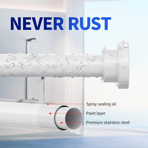 Mcrbeay Shower Curtain Rod, 1" Diameter Heavy Duty Tension Shower Rod, Non Slip Adjustable 28-102 inch No Drilling Shower Curtain Rods Spring Tension For Bathroom, Shower Stall, No Rust, White - color: White, size: 28-102 Inches