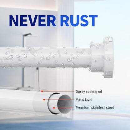 Mcrbeay Shower Curtain Rod, 1" Diameter Heavy Duty Tension Shower Rod, Non Slip Adjustable 28-102 inch No Drilling Shower Curtain Rods Spring Tension For Bathroom, Shower Stall, No Rust, White - color: White, size: 28-102 Inches