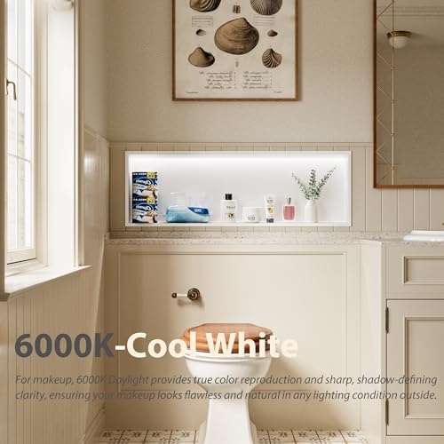 Qeke 36" X 12" Stainless Steel Shower Niche w/ 3 CCT Dimmable Light, White | No Tile Needed Wall Niche, Recessed Niche w/ Light(3000K/4000K/6000K), IP66 Waterproof, Space Saving & Durable - color: Matte White, size: 36" X 12"