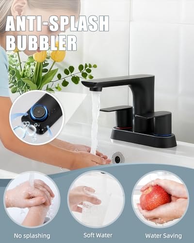 Bathroom Sink Faucet, Black Faucet for Sink 4 Inch 2 Handle Centerset, Bathroom Faucets with Pop Up Drain and 2 Supply Hoses, Stainless Steel Lead-Free RV Vanity Sink Faucet - color: 1.Matte Black, style: 1 PC