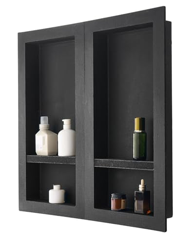 VEVOR Shower Niche, 16 x 32 inch + 16 x 32 inch Recessed Wall Niche with Movable Shelf, 4 inch Thick Modern Soap&Shampoo Storage Organizer,Square Corners,Sealed Waterproof,Black for Bathroom Shower - size: 16x32''+16x32''