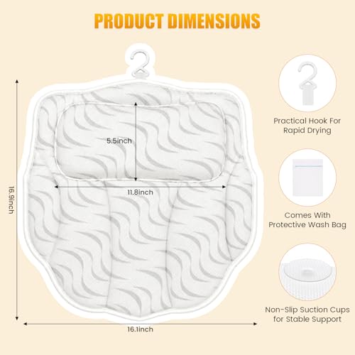 Bath Pillow for Tub, Ergonomic Neck Support Spa Bath Cushion | 4D Hollow Air Mesh,Quick-Dry & Breathable,ergonomic head neck support,6 heavy-duty suction cups for home spa tub soak