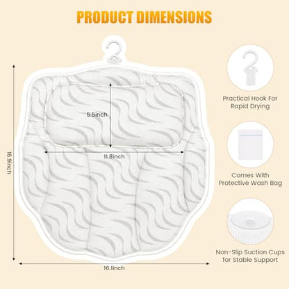 Bath Pillow for Tub, Ergonomic Neck Support Spa Bath Cushion | 4D Hollow Air Mesh,Quick-Dry & Breathable,ergonomic head neck support,6 heavy-duty suction cups for home spa tub soak