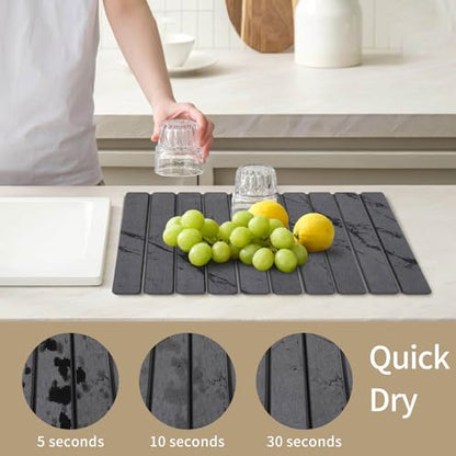 Stone Dish Drying Mat for Kitchen Counter, Large Foldable Marble Quick Dry Diatomaceous Earth Mat with 4 Stone Coasters Set, Ultra Absorbent Collapsible Drying Pad for Bathroom - color: Gray