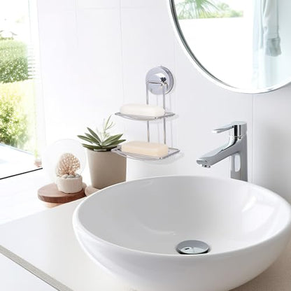 DOITOOL Soap Holder with Drainage Holes Stainless Steel Double Layer with Powerful Suction Cup, Rust Proof Soap Dish for Bathroom and Kitchen Wall Mount
