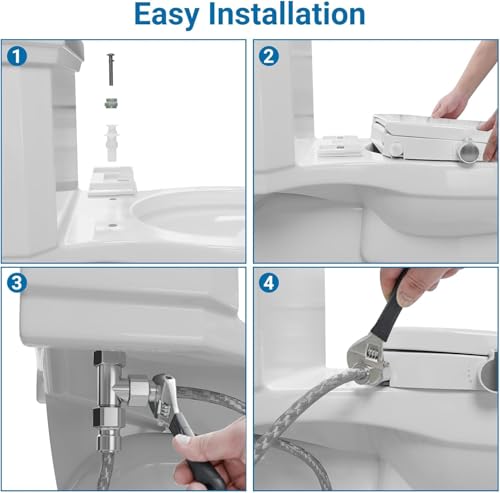 Elongated Bidet Toilet Seat Self Cleaning Dual Nozzles Toilet Seat with Soft Close Lid, Quiet-Close Design and Adjustable Water Spray, White Bidet Attachment Easy Installation