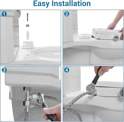 Elongated Bidet Toilet Seat Self Cleaning Dual Nozzles Toilet Seat with Soft Close Lid, Quiet-Close Design and Adjustable Water Spray, White Bidet Attachment Easy Installation