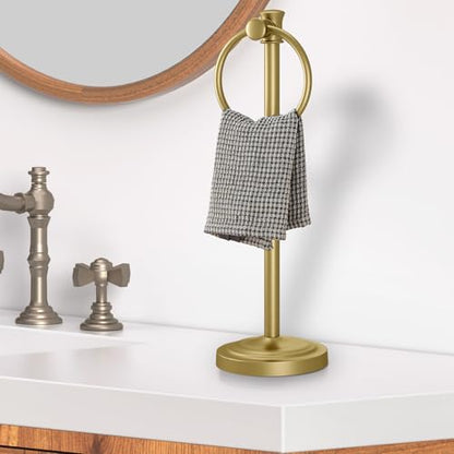 Hoimpro Hand Towel Holder Free Standing Towel Bar Brushed Gold | Hanging Floor Hand Towel Rack Ring, for Bathroom Kitchen Vanity Countertops, Hardware Accessories SUS 304 Heavy-Duty Base - color: Gold