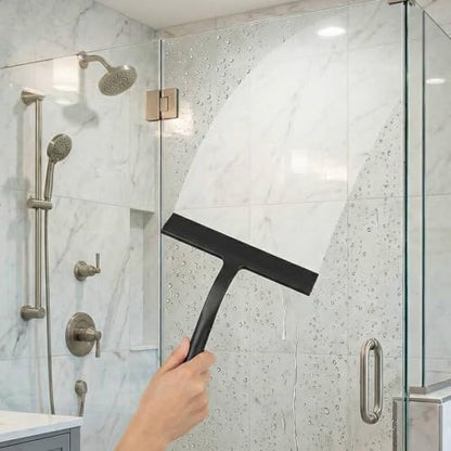 Shower Squeegee for Glass Doors, Hang Anywhere Silicone Shower Squeegee with Hook Design for Easy Hanging and Cleaning (Black) - color: Black