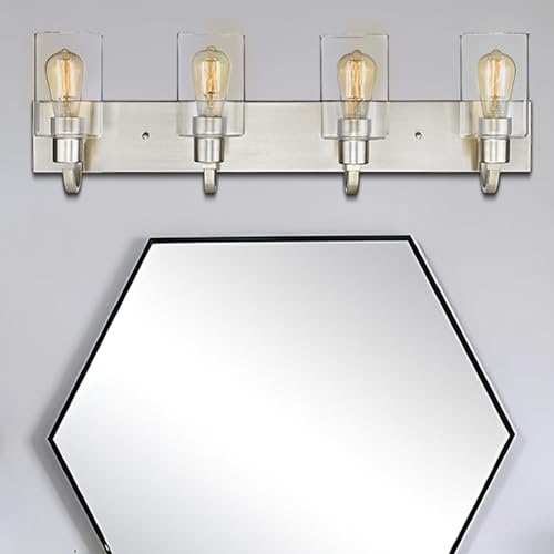 Emliviar 4-Light Vanity Light Fixture - Modern Bathroom Lighting Fixture, Brushed Nickel Finish with Clear Glass, YCE237B-4W BN - color: Brushed Nickel - Clear Glass, size: 4-Light
