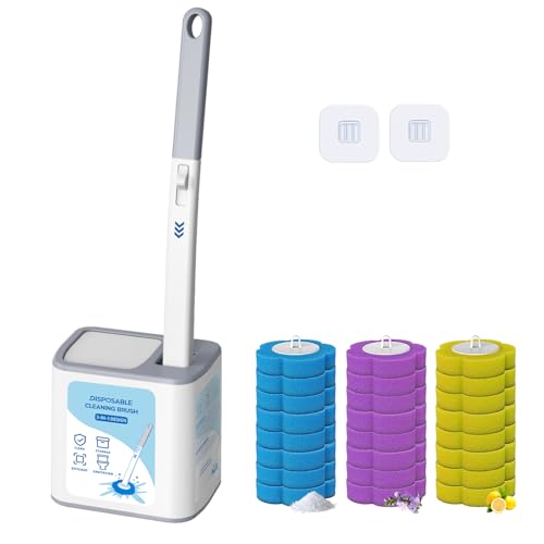 2026 Disposable Toilet Brush and Holder Set, Disposable Toilet Bowl Cleaning System with Aromatherapy Refills, Cleaning Wand with Storage Case & Scented Tabs (Ocean, Lemon & Lavender)
