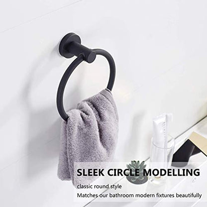 BGL 304 Stainless Steel Towel Ring Hanging Round Simple Black Towel Circular Holder - color: Matte Black
