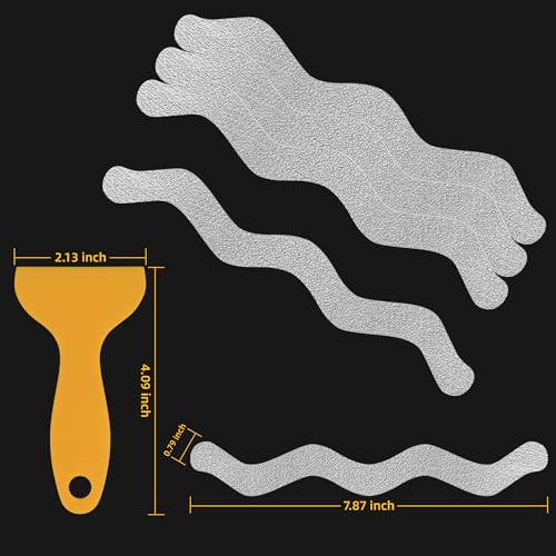 SANKEMU 20-Pack Clear Bathtub Stickers Non-Slip, Wave-Shaped Shower Decals with Scraper, Peel-and-Stick Tub Treads for Kids & Elders, Removable, No-Residue, 7.8"x0.8" Each