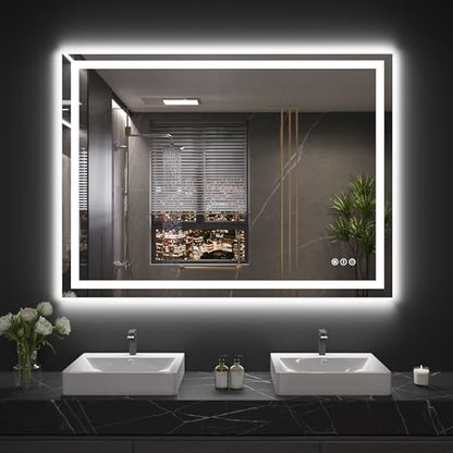 Snowdool 48 x 32 in LED Bathroom Mirror, Front and Backlit, Anti-Fog | Front and Backlit, 3 Color Temperatures, Anti-Fog, Tempered Glass - size: 32"L x 48"W