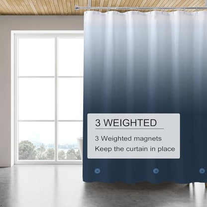 TIKABC Shower Curtain Liner, 4G PEVA Shower Liner, Plastic Waterproof Shower Curtains, with Grommet Holes and 3 Magnetic Weights(Gradient Dark Blue) - color: Gradient Dark Blue