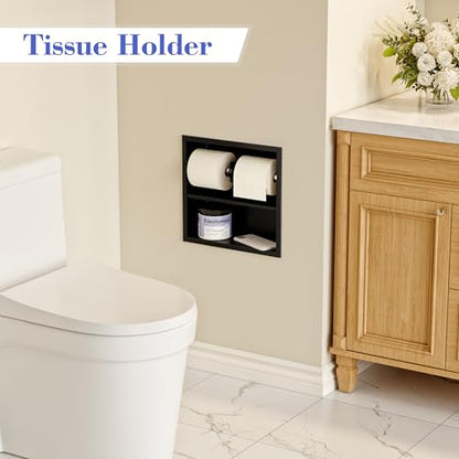 Neodrain Black Recessed Toilet Paper Holder,Double Layer Wet Tissue Holder | Space-Saving Wall Niche Cabinet Storage, Rustproof & Durable,For Bathroom, Kitchen & Vanity - color: Matte Black