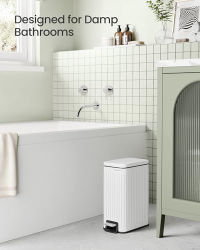 SONGMICS Bathroom Trash Can, 1.6-Gallon (6 L) Trash Bin with Lid, Slim for Small Spaces, Stainless Steel Garbage Can, Soft Close, White ULTB563W02 | Slim Bin for Small Spaces, Soft Close, Matte White, PATIA Collection ULTB563W02 - color: White, style: 1.6