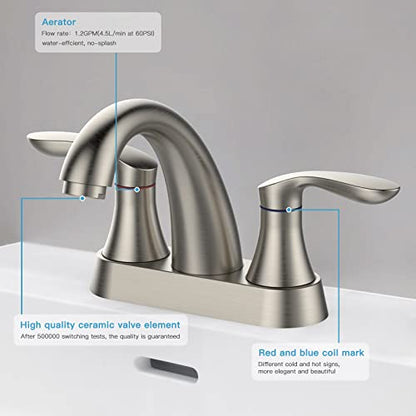Bathroom Faucet, 4 Inch Bathroom Faucets for Sink 3 Hole, Centerset Bathroom Sink Faucet with Plastic Pop-Up Drain and cUPC Lead-Free Hose(Brushed Nickel) - color: Brushed Nickel, size: 4 inch 1 pack