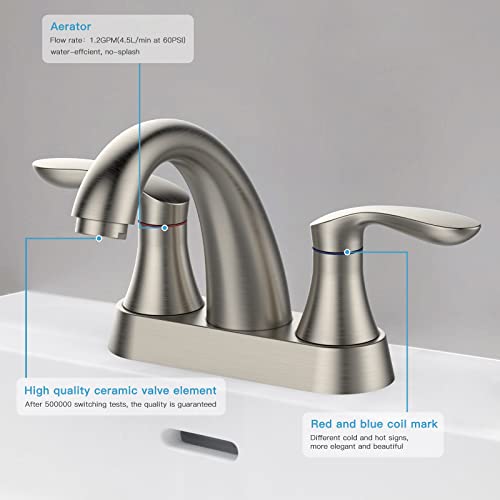 Bathroom Faucet, 4 Inch Bathroom Faucets for Sink 3 Hole, Centerset Bathroom Sink Faucet with Plastic Pop-Up Drain and cUPC Lead-Free Hose(Brushed Nickel) - color: Brushed Nickel, size: 4 inch 1 pack