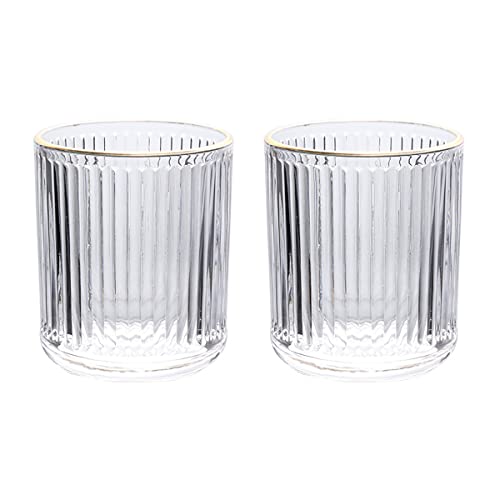 Gaolinci 2 Pcs Glass Tumbler Cup,Toothbrush Holder, Bathroom Cups, 10 oz - color: Gold Edge, size: 10 oz