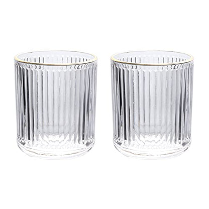 Gaolinci 2 Pcs Glass Tumbler Cup,Toothbrush Holder, Bathroom Cups, 10 oz - color: Gold Edge, size: 10 oz