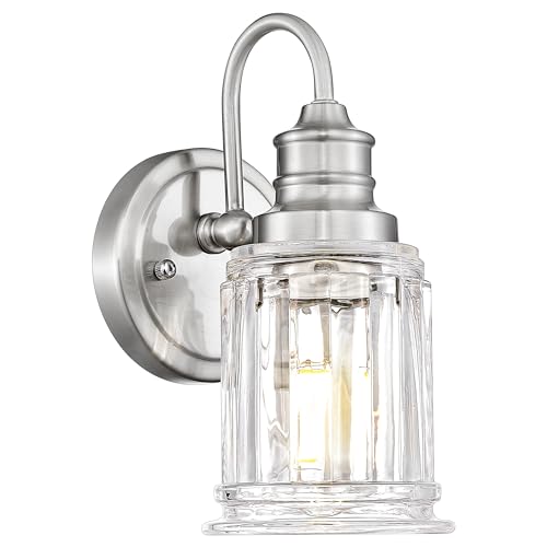 Brushed Nickel Wall Sconce, HWH Modern Sconce Wall Lighting Vanity Sconce Lights for Bathroom, 1-Light Wall Sconce with Bell-Shaped Fluted Glass, 5HZG106B BN - color: Brushed Nickel, size: 1-Light