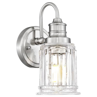 Brushed Nickel Wall Sconce, HWH Modern Sconce Wall Lighting Vanity Sconce Lights for Bathroom, 1-Light Wall Sconce with Bell-Shaped Fluted Glass, 5HZG106B BN - color: Brushed Nickel, size: 1-Light