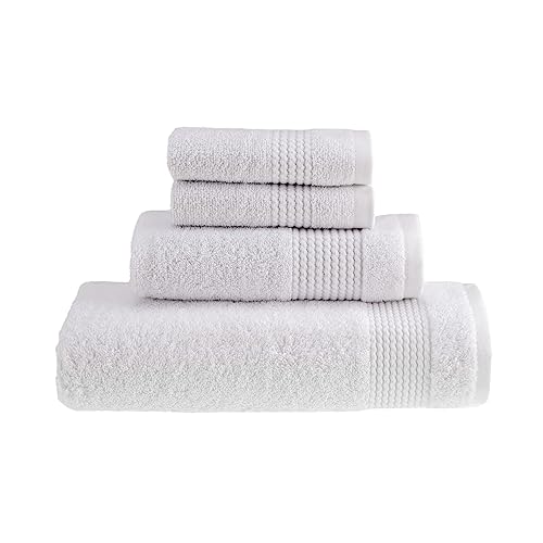 HALLEY Turkish Cotton Towels (4-Pack) Super Soft Quick Absorbent 100% Cotton Towels for Bathroom Kitchen 1 Bath Towel 1 Hand Towel 2 Washcloths (White) - color: White, size: 4-Pack Bath/Hand/Washcloth